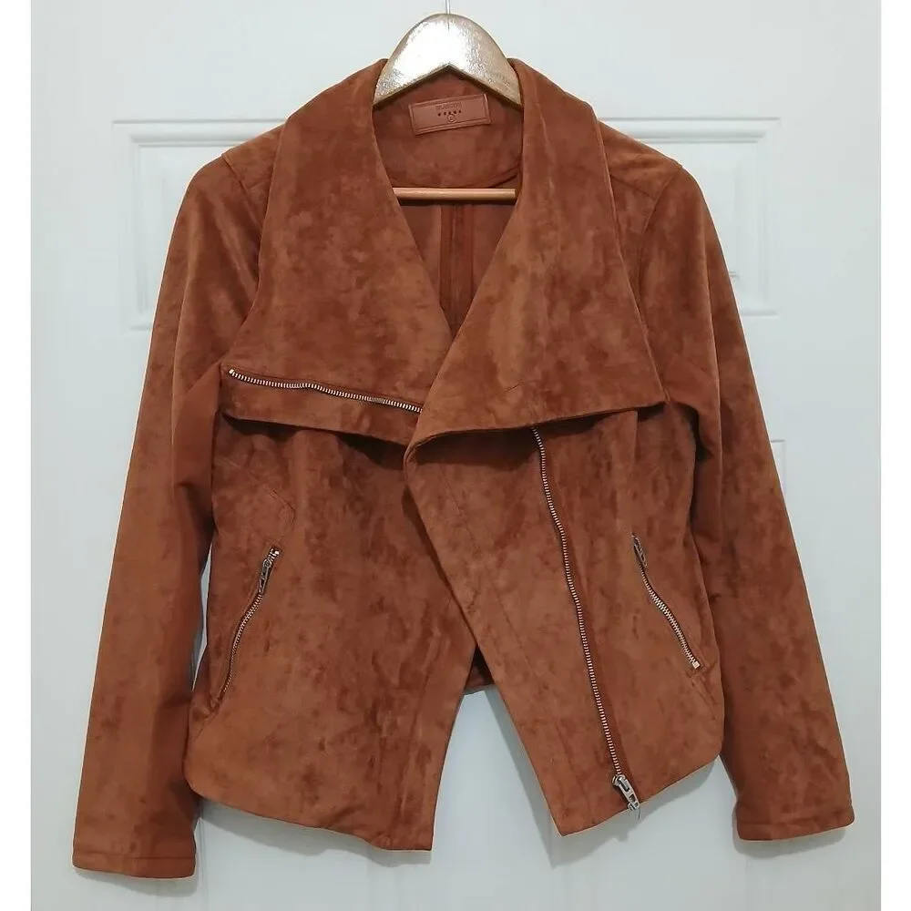 Blank nyc womens large rust brown faux suede leather fall jacket